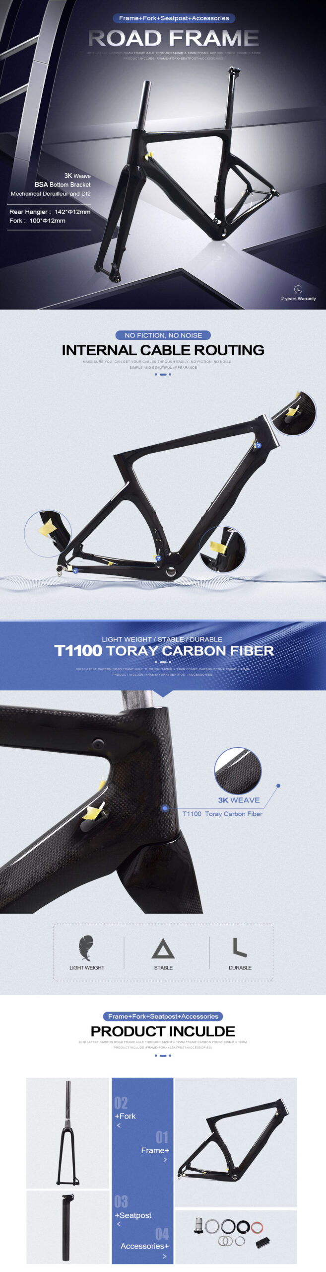  carbon road bike frame disc brake internal routing