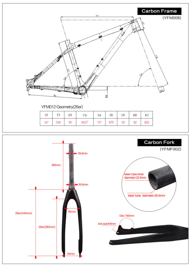 Airwolf YFM012 26ER Full Carbon Mountain Bike Frame MTB Carbon Fork